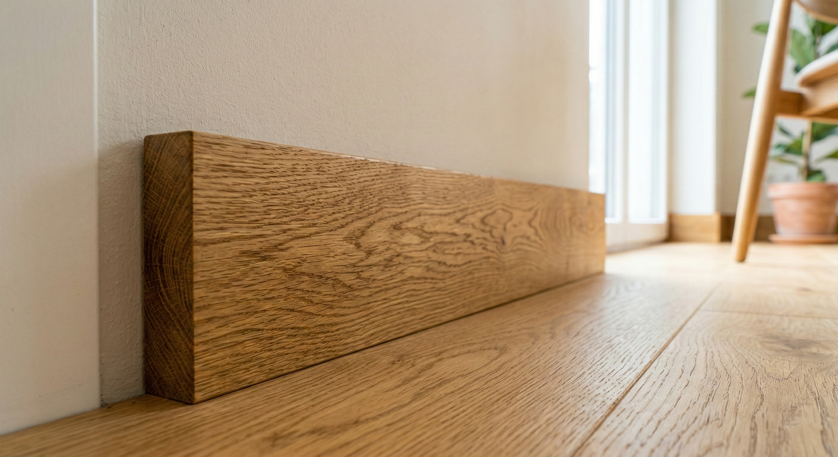 Oak wooden skirting board: hardness, texture, oil finish