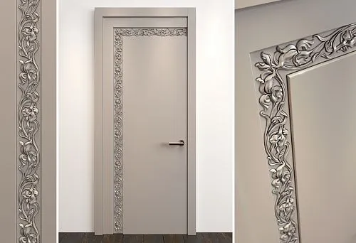 Solid pine door with vertical carving in Art Nouveau style