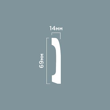 Polystyrene floor skirting board B70V2 HI WOOD, height 69 mm, thickness 14 mm, decorative relief, white color