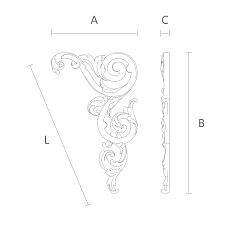 Carved overlay N-323R made of oak or beech with technical drawing ornament