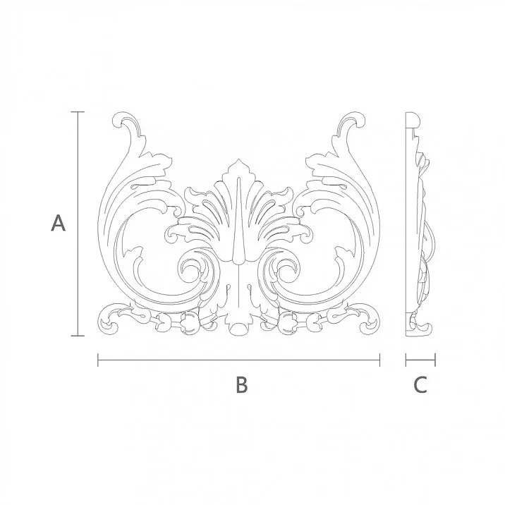 Цветочный декор из дерева N-415, резной, для мебели или стены чертеж