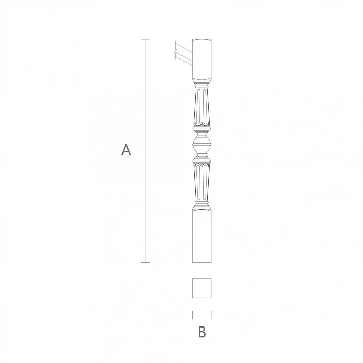 Oak post for staircase, drawing