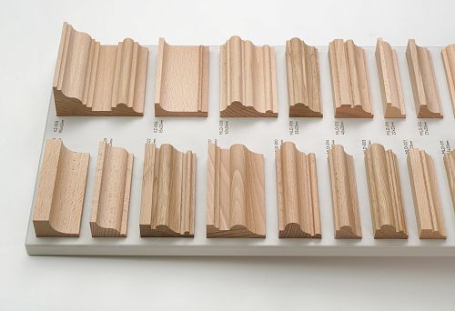 Set of wooden profile samples for exhibition stand