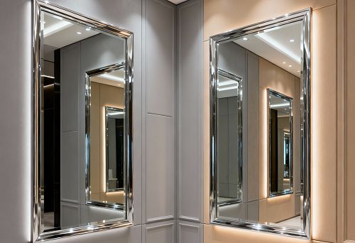 Современные панели и зеркальные композиции на стене.