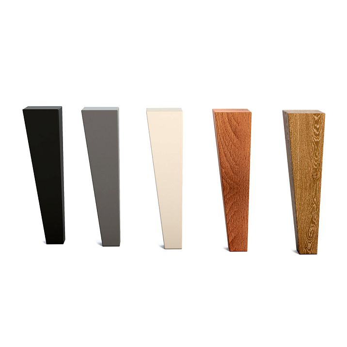 Geometric furniture leg MN-192M in five finishes: black, gray, cream, beech, oak.