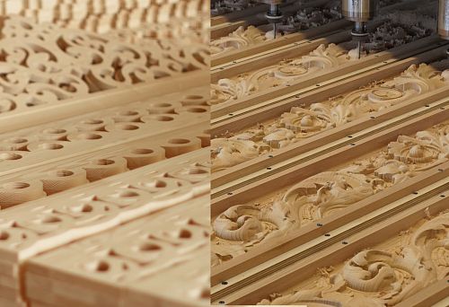 CNC Routing of Carved Wooden Patterns on Furniture Blank