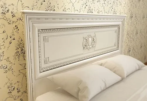 Classic wooden bed with carved headboard from solid wood