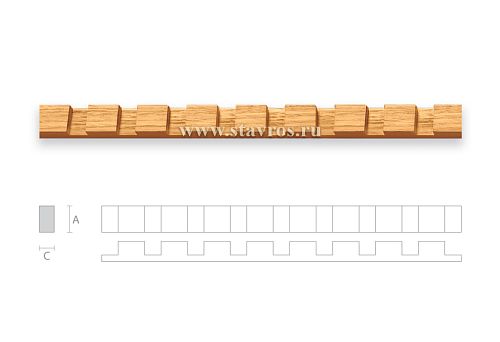 Decorative wooden frieze with rhythmic geometric pattern in the form of protruding squares