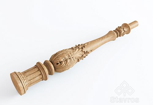 Carved wooden baluster with classic oak ornament from the company STAVROS