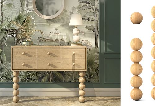 Carved Wooden Leg in Oak, Classic Style