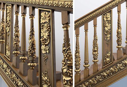 Balcony balusters with grape carving and gilding &mdash; overall view of staircase railing