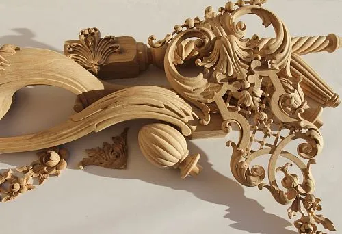 Composition of wooden decorative elements for interior decoration.