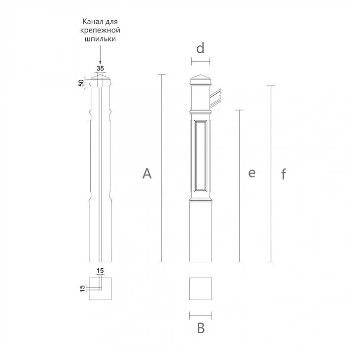 Чертеж деревянного столба для лестницы