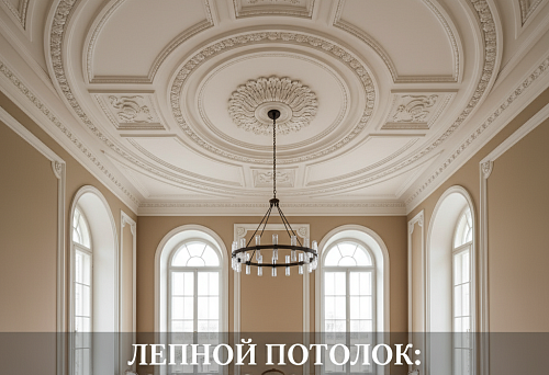 Лепной потолок с розеткой и молдингами в классическом интерьере