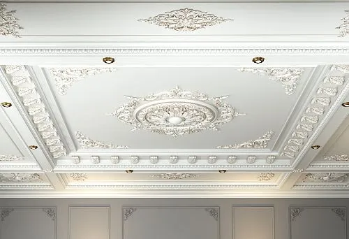 Classic interior with decorative ceiling in exclusive design