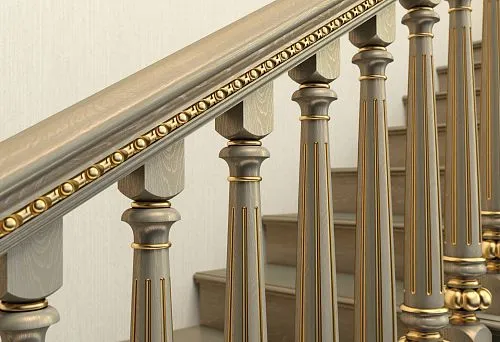 Luxurious combined wooden balusters with decorative gilded elements
