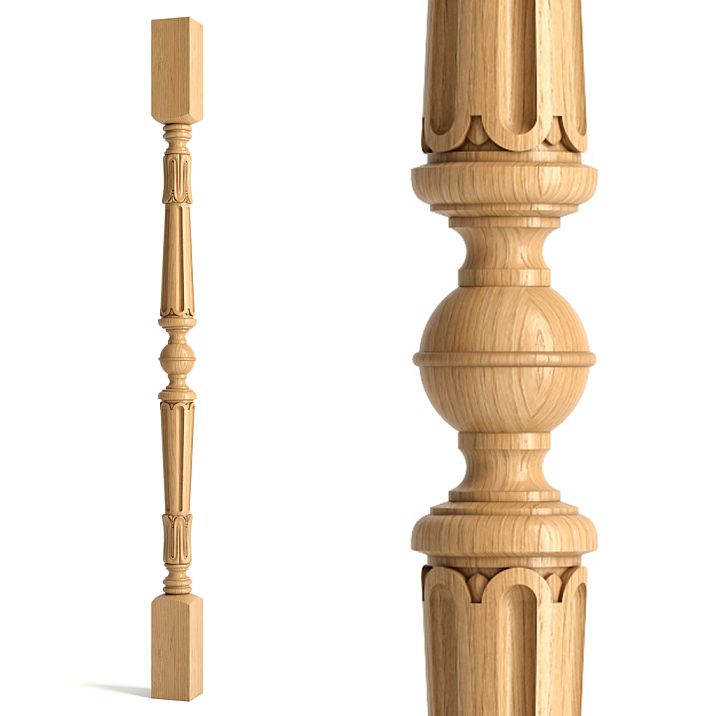 Carved wooden staircase baluster L-028 large fragment