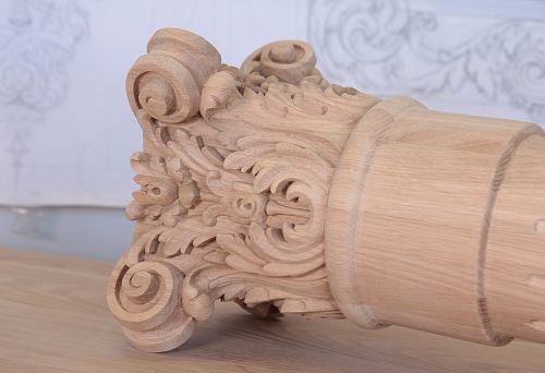 Carved wooden item with elegant ornament and classic decor, made of natural oak