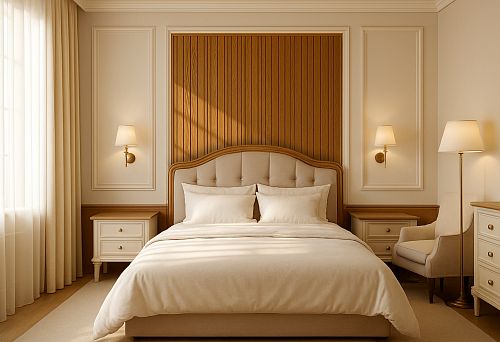 MDF interior panel for walls in a classic bedroom