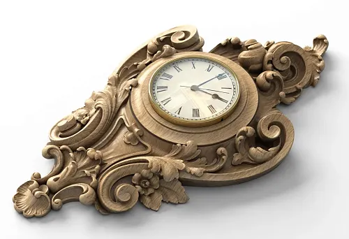 Luxurious carved wooden clocks with classic ornament.