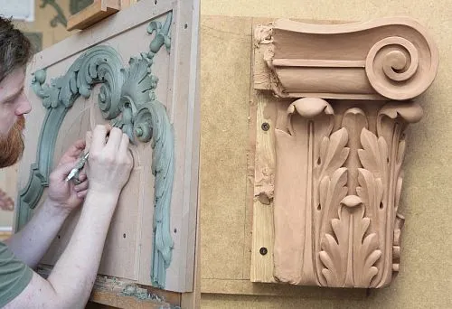 Variety of wooden furniture parts in classic style