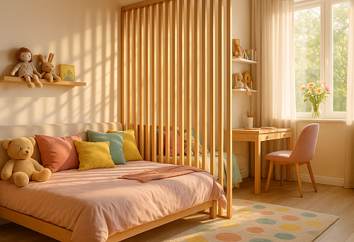 Children's room with MDF plank partition in Moscow