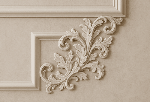Molding corner element with decorative floral ornament for exquisite interior design
