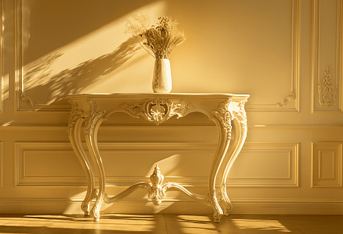 Console table in Italian-style furniture with exquisite carved details