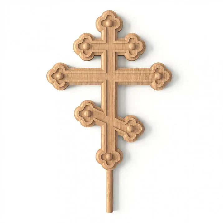 Carved cross IKN-008 from oak &mdash; Orthodox eight-pointed wooden cross for church decor.
