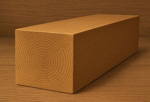 Дубовый брус крупного сечения, светлый, с чётко выраженной текстурой годовых колец