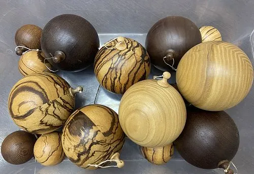 Set of wooden New Year toys made of natural wood