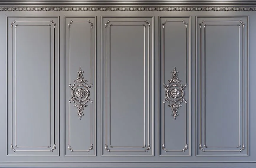 Classic decorative wall with moldings and stucco