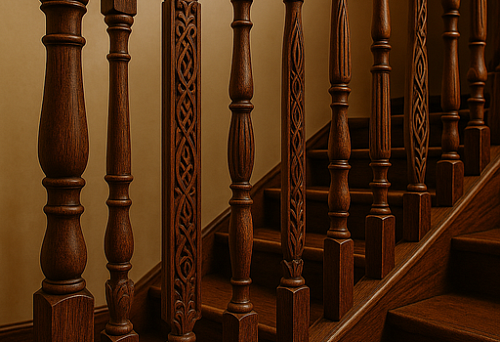 Carved wooden balusters in classic style