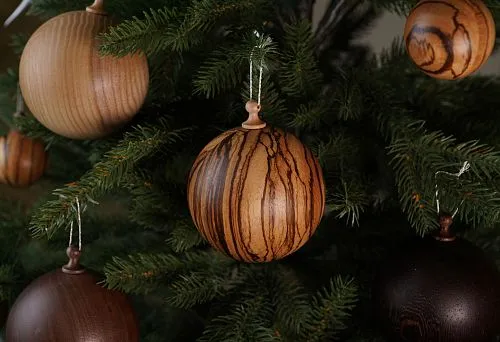 Collection of Natural Wooden Christmas Balls for Festive Decoration