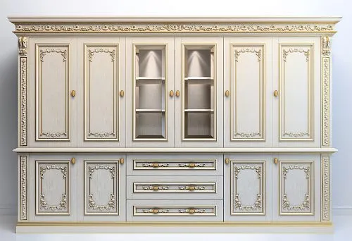 White Classic Set with Carved Fronts and Gold Accents.