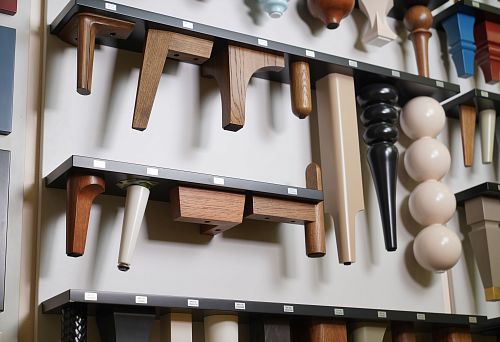 Modern furniture legs and details in natural wood of various shapes