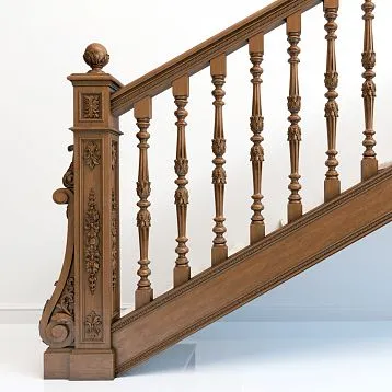 Wooden baluster L-027 with carving on a white background