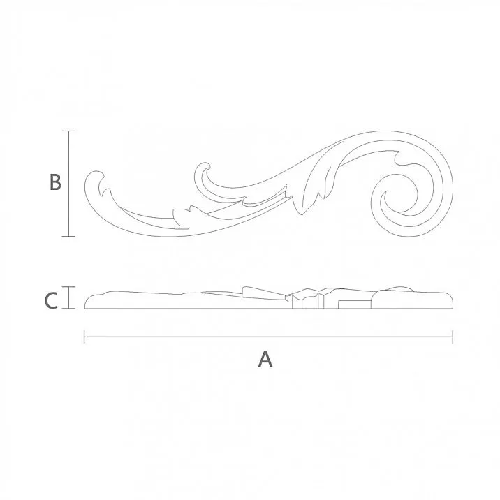 Carved overlay N-290L from oak or beech - drawing