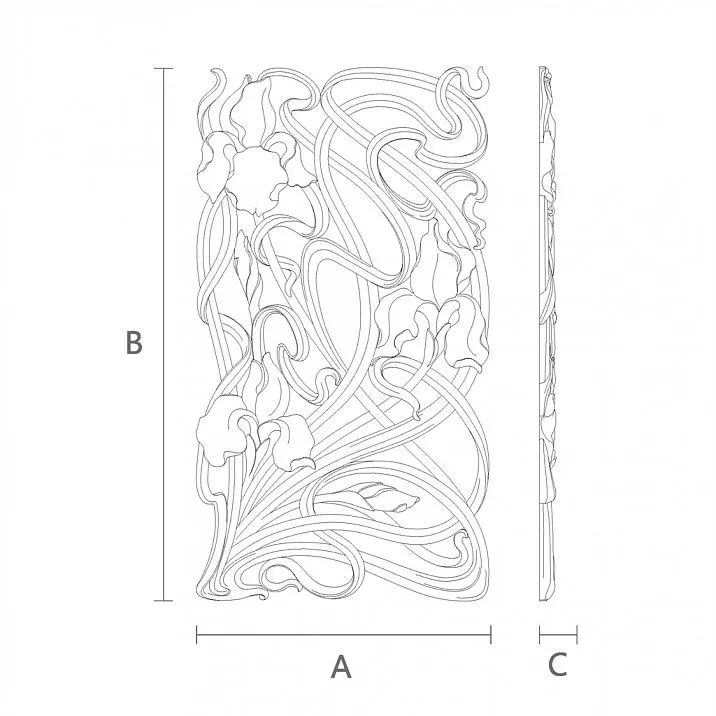 Carved overlay N-272R made of oak with wood carving drawing