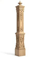 Support carved post from solid wood for staircase