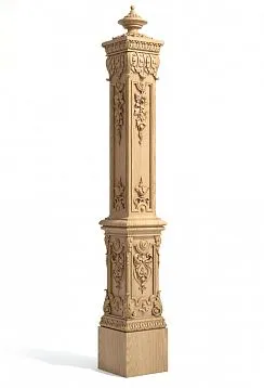 Support carved post from solid wood for staircase