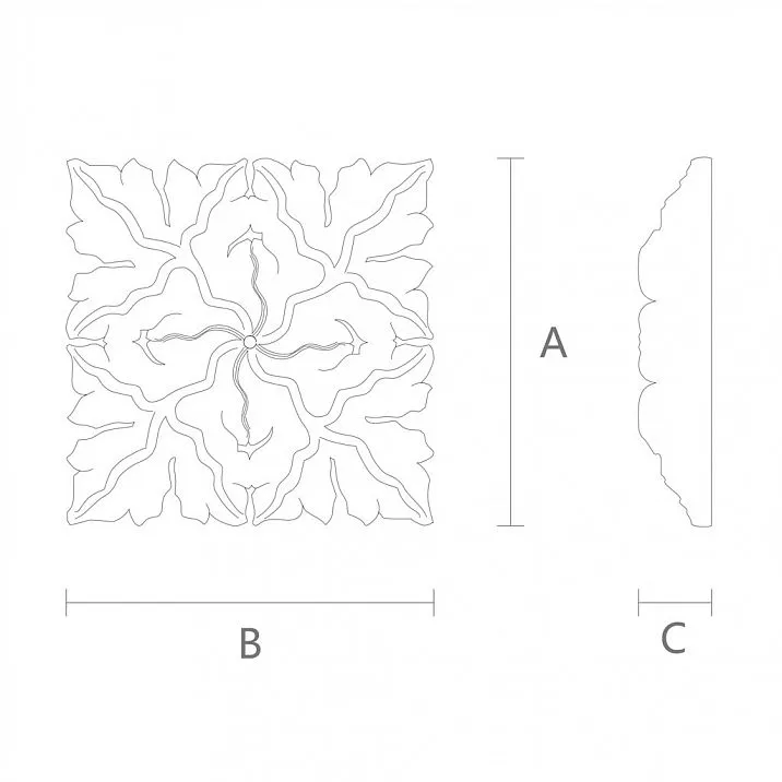 Carved Rosette from Solid Oak, Carved Rosette from Solid Beech, Drawing