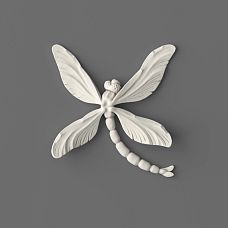 Polyurethane molding NPU-480 in the shape of a dragonfly, front view, white color.
