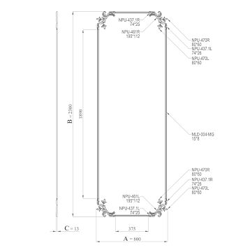 CPU-8-3 'Summer Garden' Molding Decor Kit &mdash; wide vertical panel with botanical corner scrolls and a thin frame on a gray background