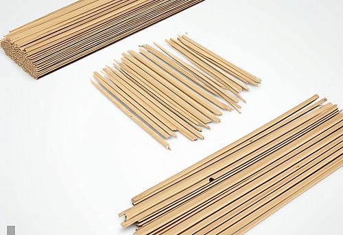 Wooden planks of various formats, arranged in groups on a white background