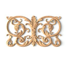Elegant decorative overlay N-365 made of wood, carved, with a symmetrical pattern of leaves and petals