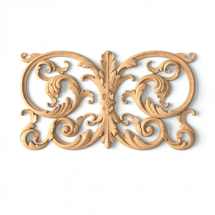 Elegant decorative overlay N-365 made of wood, carved, with a symmetrical pattern of leaves and petals