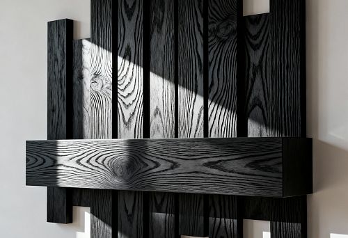 Thin black wooden slats on a wall in a modern interior