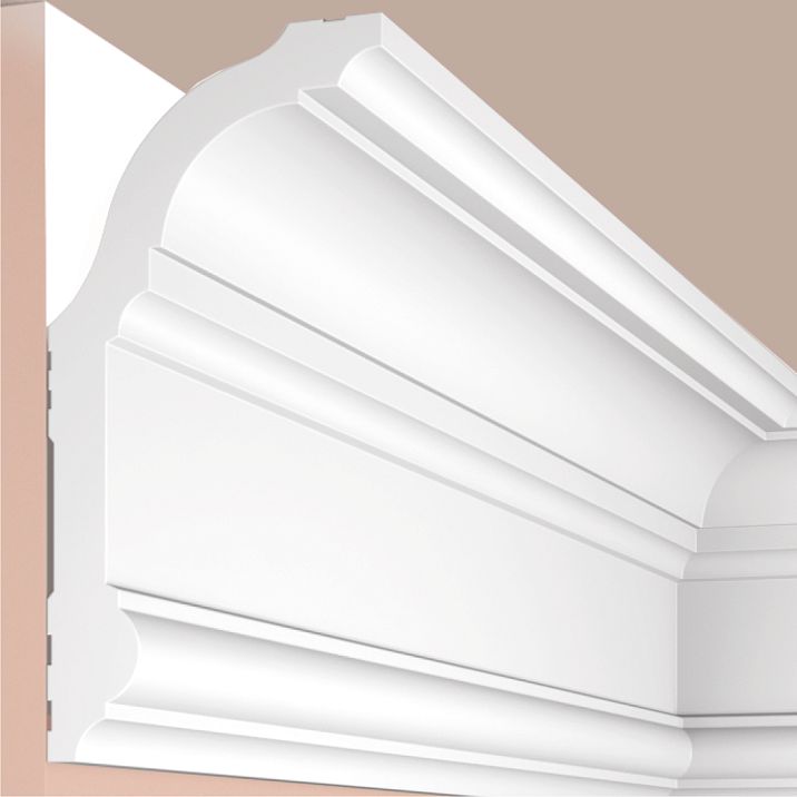Ceiling crown polystyrene HI WOOD A130/L2101 white, 130 mm high and 65 mm wide, close-up