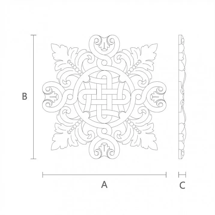 Накладной элемент из дерева с цветочной резьбой чертеж